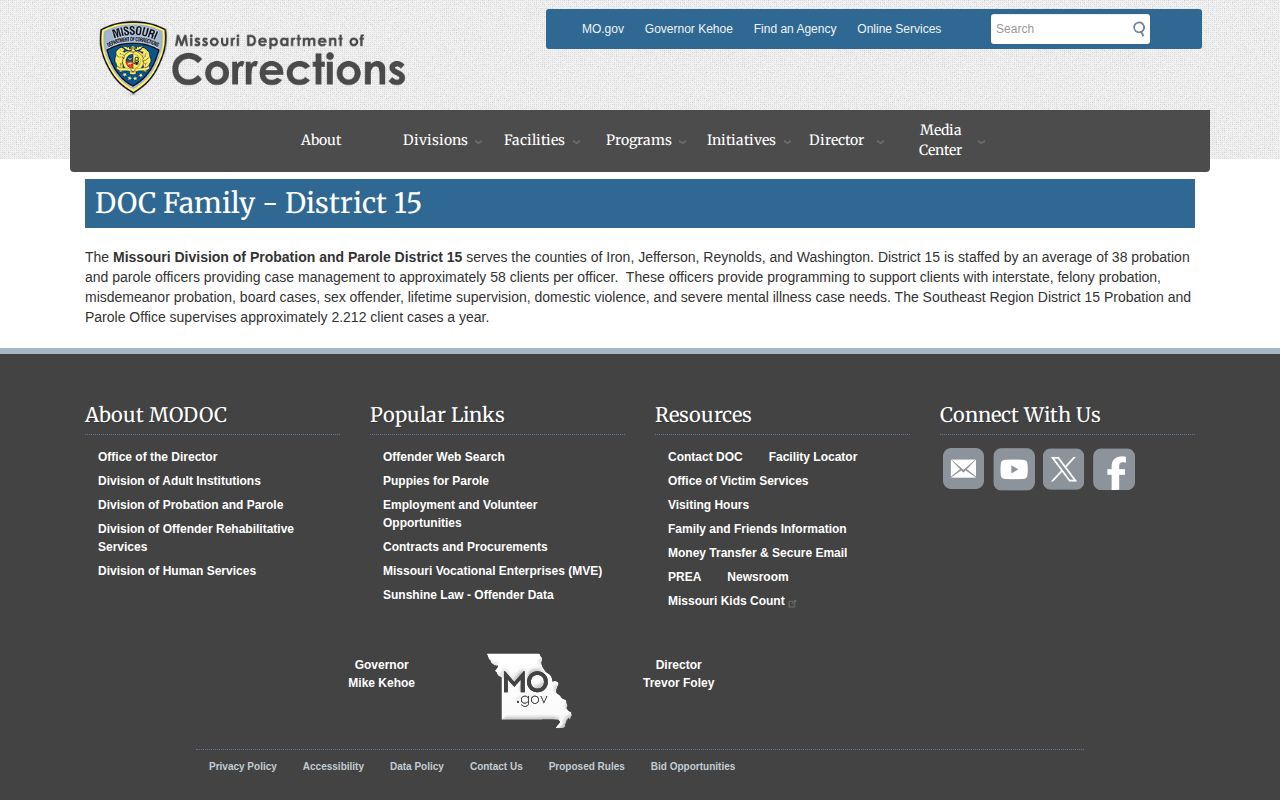 Reynolds County parole and probation District 15 assignment