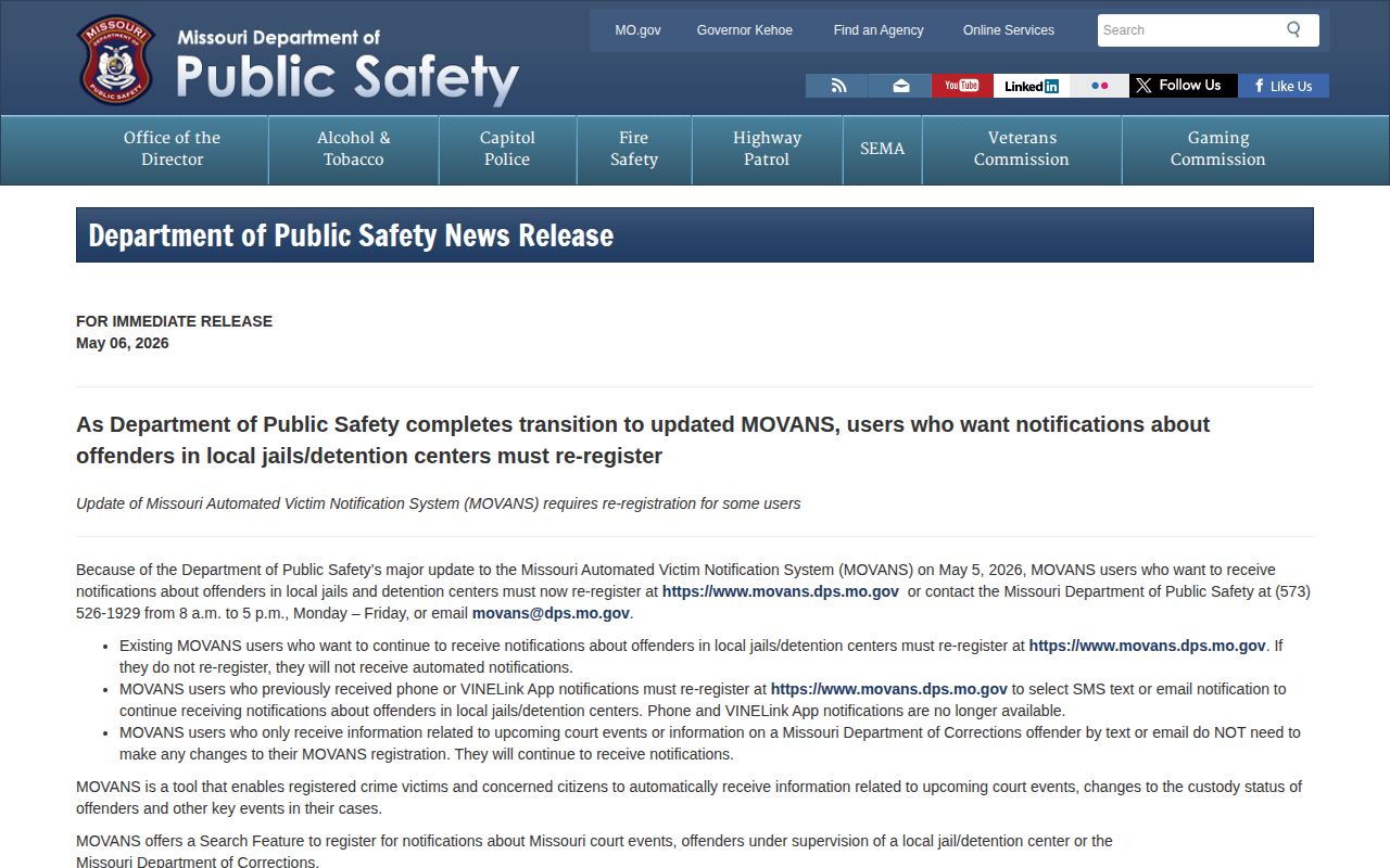 May 2026 Reynolds County MOVANS release alert registration change