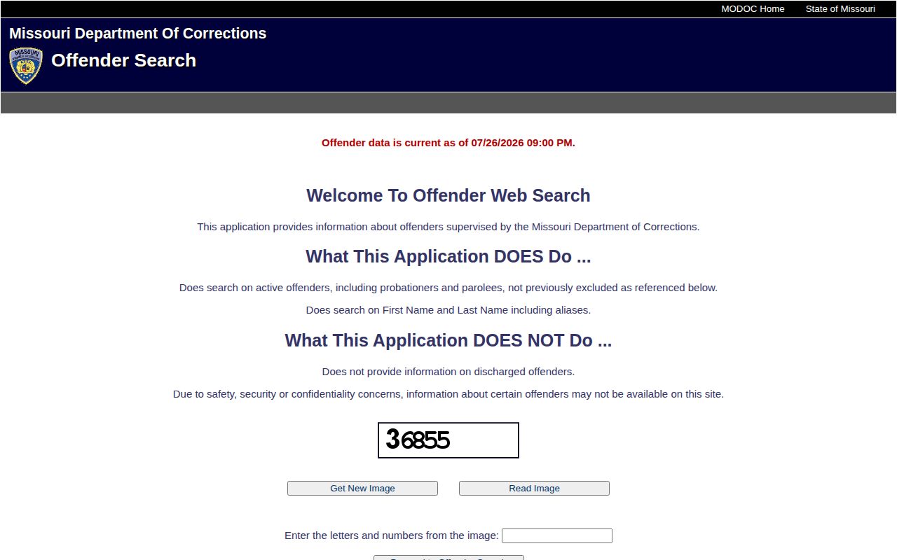 Missouri active offender search limits for Reynolds County released inmates